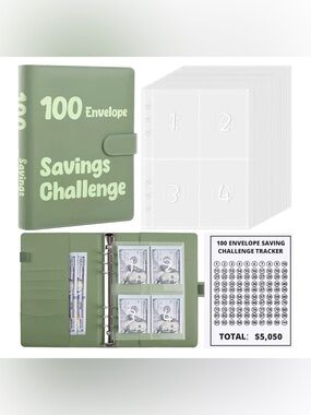 100 Envelope Saving (PACK OF 2) Challenge Binder - Sage Green
